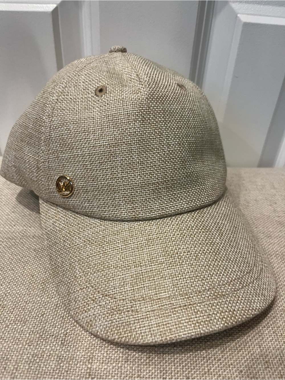 NWT MICHAEL KORS WOMEN'S LINEN BLEND BASEBALL HAT WITH GOLD LOGO